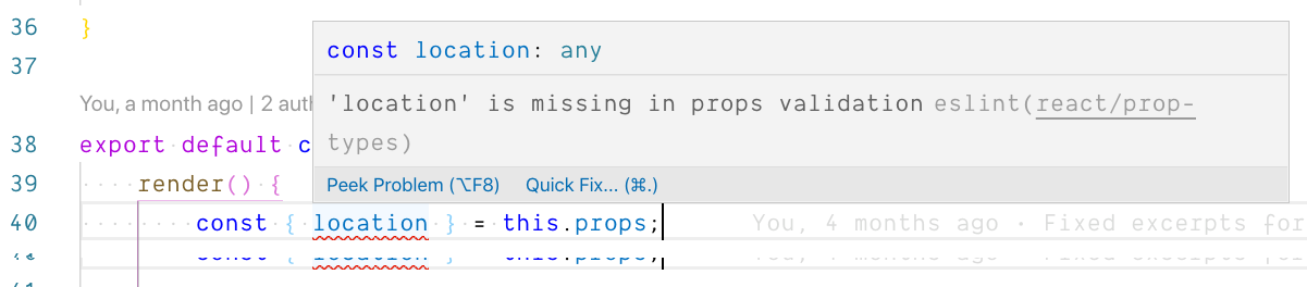 A screen shot of a lint error