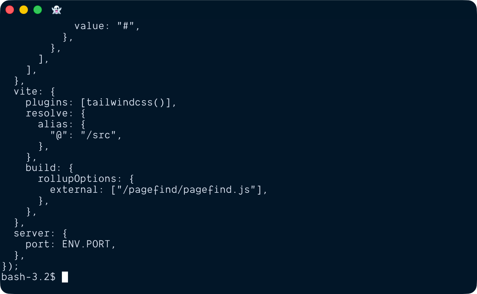 cat outputting an Astro configuration file